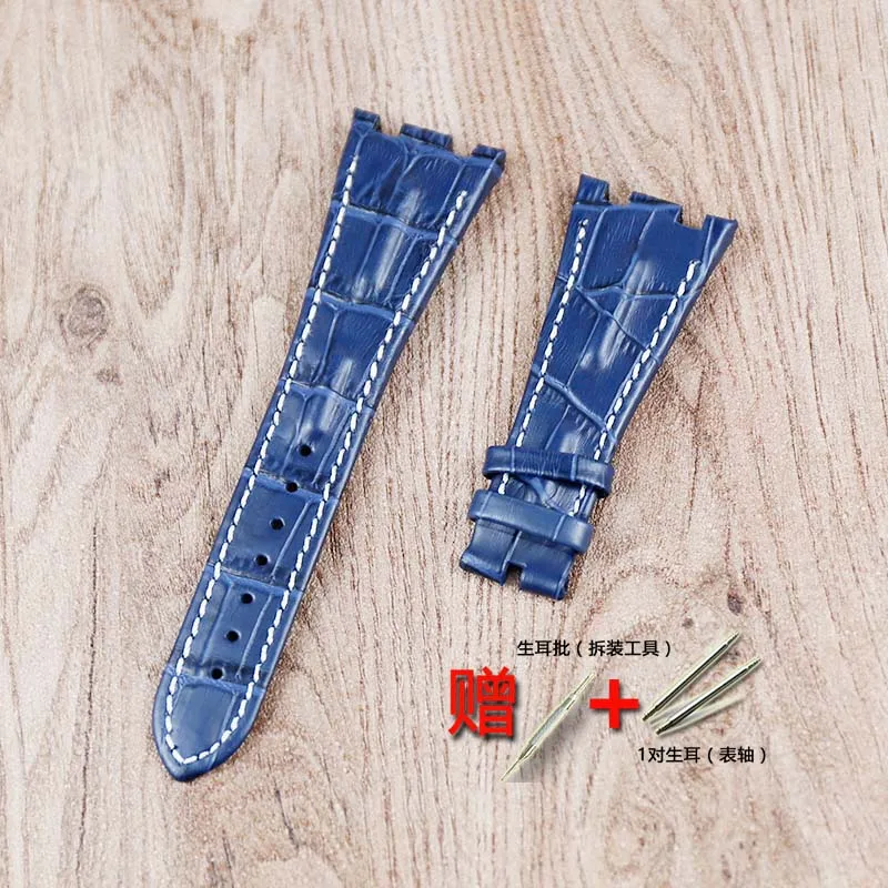 dark blue white line Мужские механические часы аксессуары 28 мм кожаный ремешок для AP Королевский дуб Морской Дайвинг Водонепроницаемый Бизнес Повседневная серия - Цвет ремешка: dark blue white line