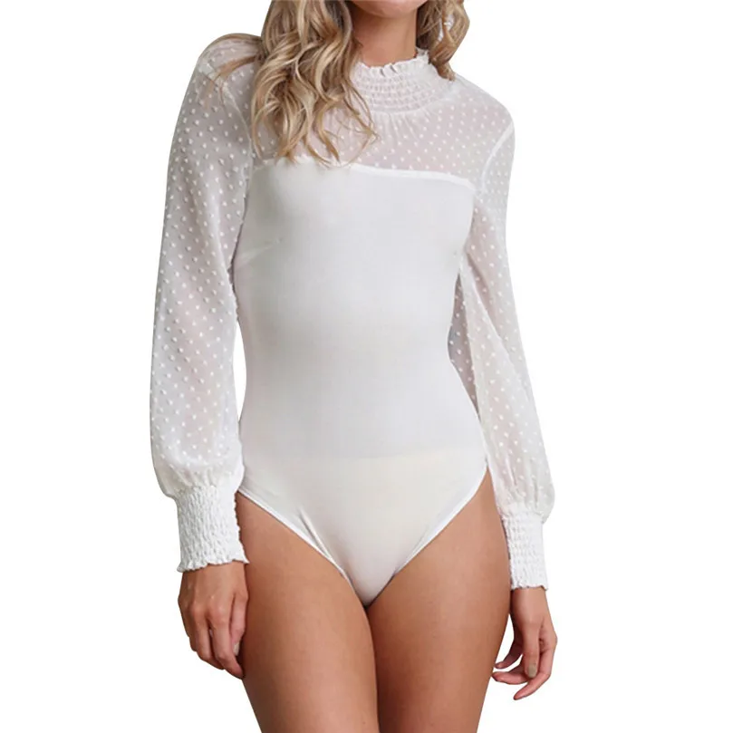 Bodysuits Боди-топ, сексуальная женская рубашка с длинным рукавом, комбинезон, боди, стрейчевое трико, топ, блузка, футболка, однотонная, в горошек, перо, женская одежда, 4FN - Цвет: Bodysuits