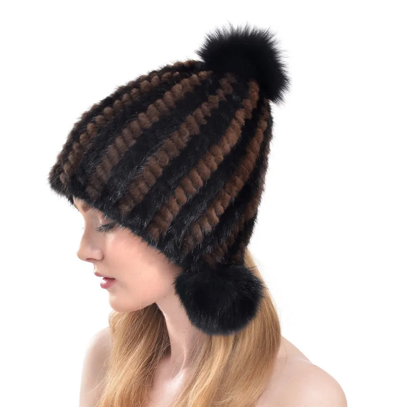 Новинка 2019 осень и зима роскошная женская шапка из норкового трикотажа с ушками
