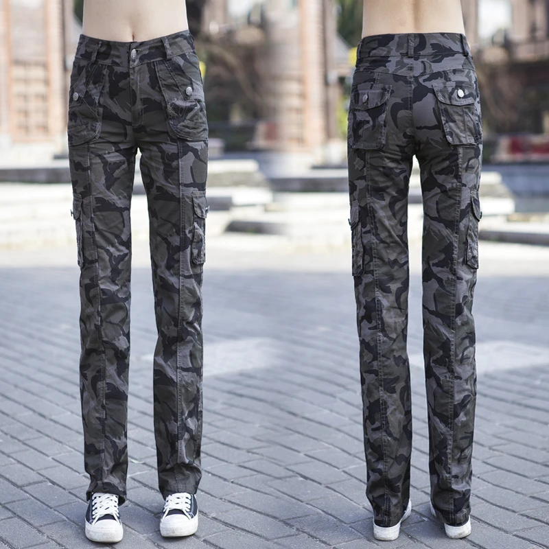 Военные камуфляжные брюки женские армейские свободные с высокой талией