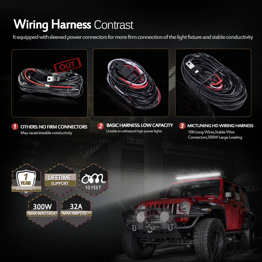 MICTUNING HD 300W светодиодный светильник с линейками опт высокое качество 40Amp реле ВКЛ