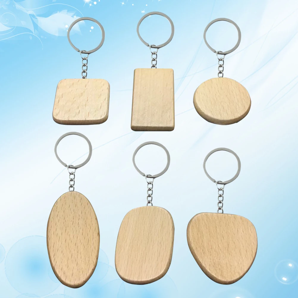 6pcs Keychains Various Shaped Beech Wood Creative Keyring Key Ring Holder Purse Keychain for Men Women | Украшения и аксессуары