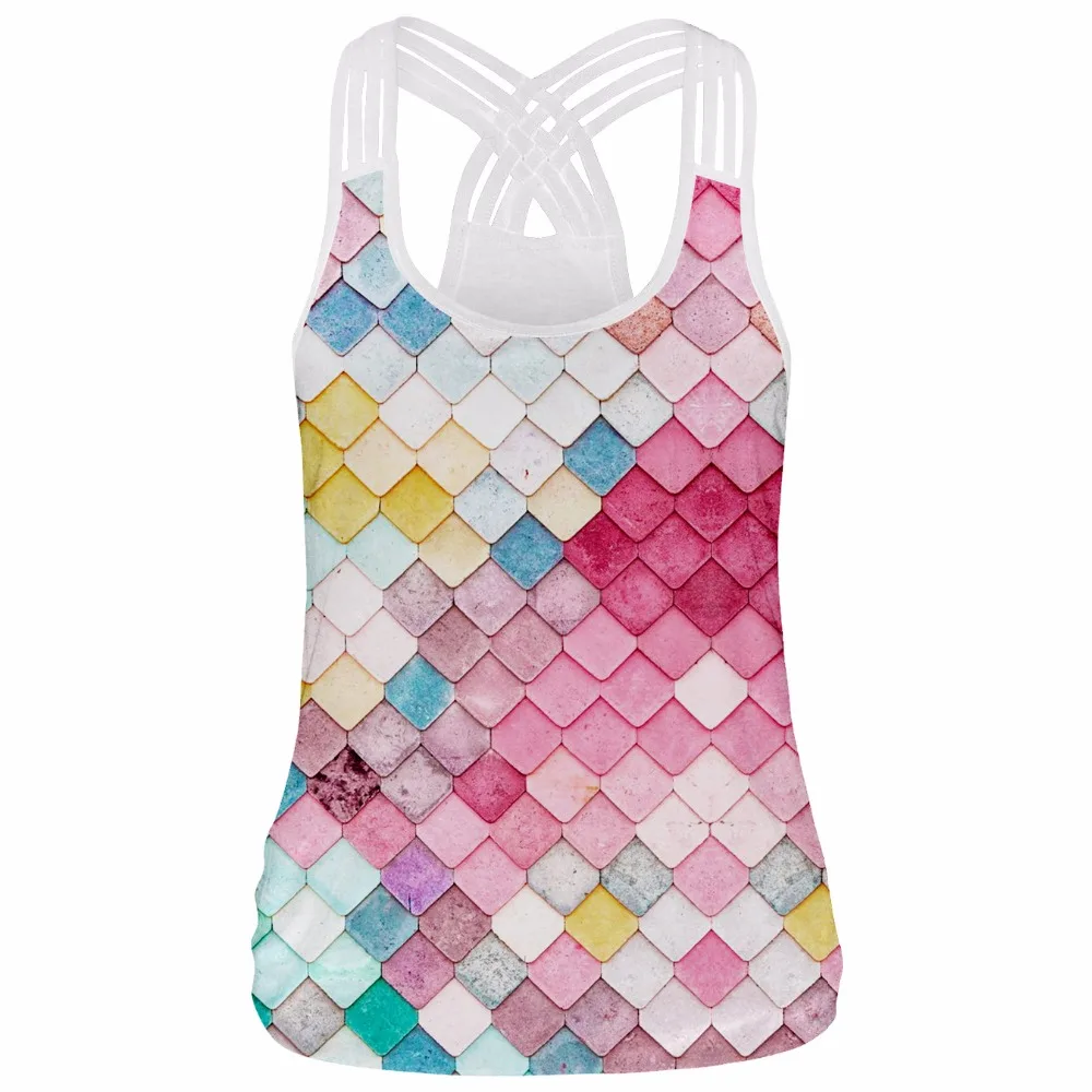 

Punk Colorful Flakes Tank Tops Black Digital Print Vest Summer Lions Cross Back Tops Slim-fitting Tank Tops