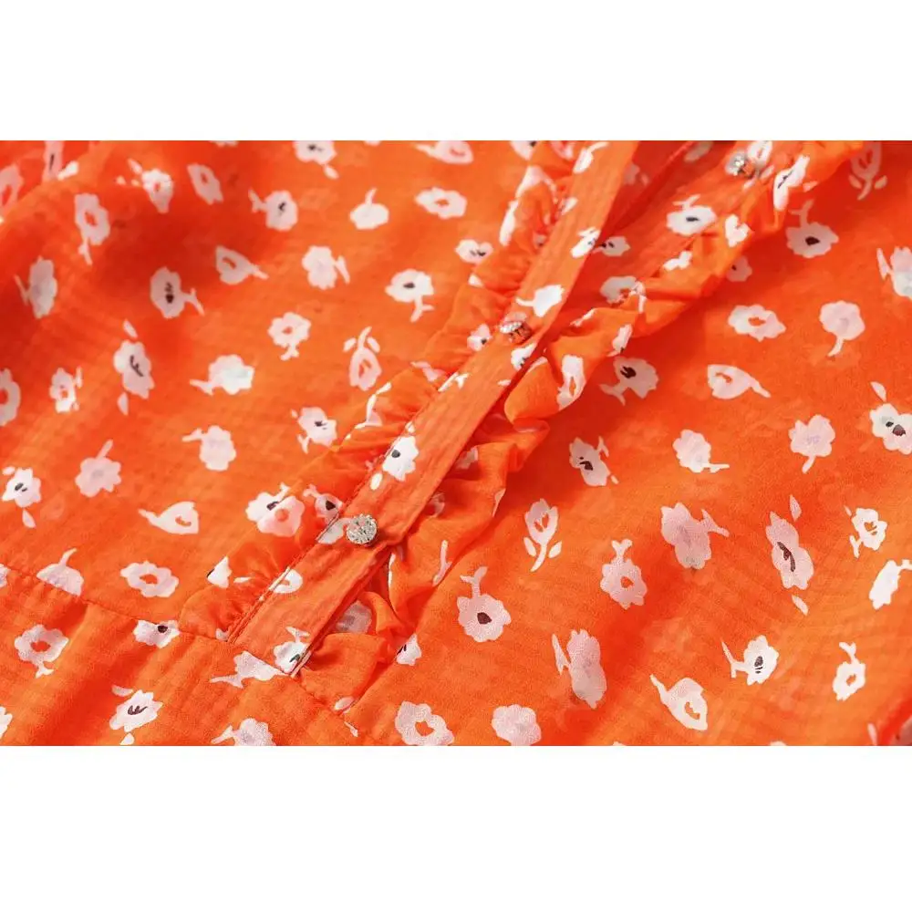 Женское винтажное мини платье в стиле бохо красное пляжное с цветочным принтом и