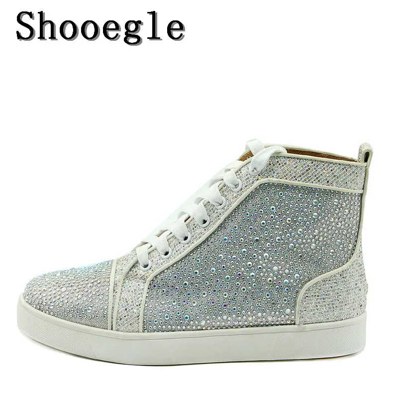 SHOOEGLE Newest Men Rhinestone Sneaker High-top Diamond Lace-up Ankle Boots Zapatillas Hombre Casual Shoes Man Free Shipping |