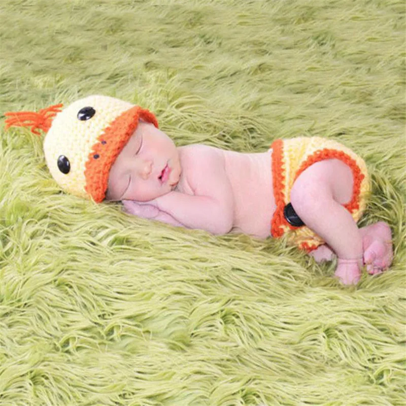 

Lovely Duck Design Baby Photography Props Newborn Crochet Knit Costume Infant Baby Duck Hat Diaper Kids Handmade Animal Set 2Pcs