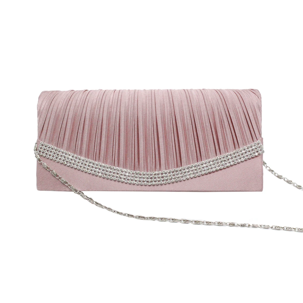 European American diamante clutch bag pleated drape satin evening for lady girl woman | Багаж и сумки