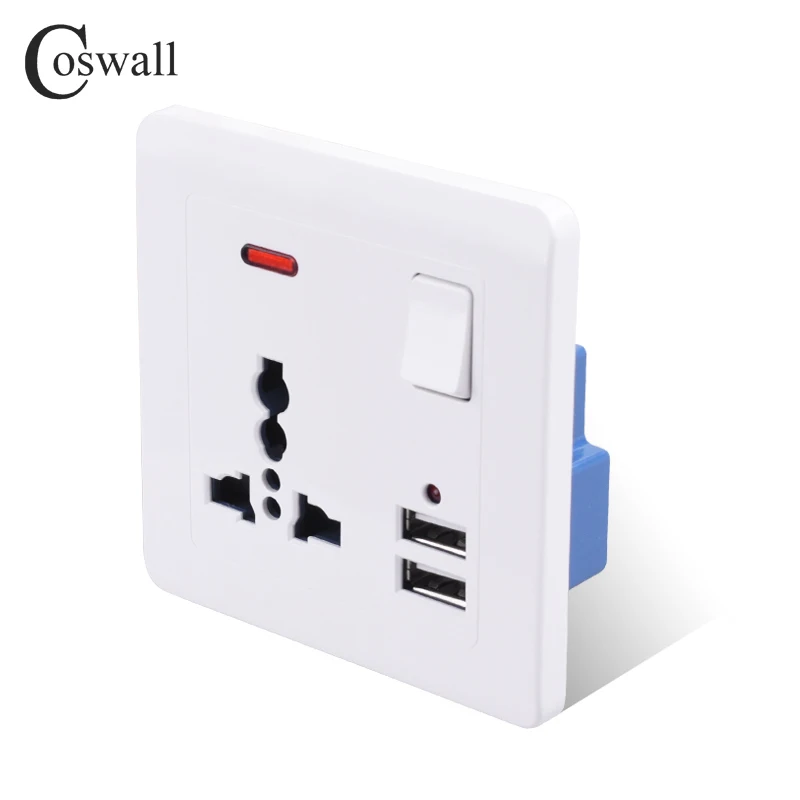 Coswall настенная розетка 13A Универсальная 3 отверстия переключаемая 2.1A двойной usb