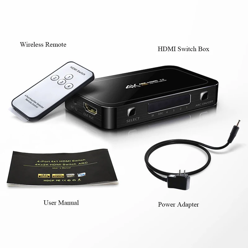 4K HDMI переключатель поддерживает ИК пульт дистанционного управления и ARC аудио
