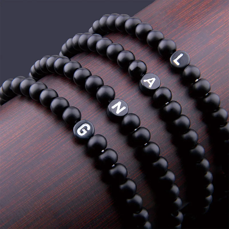 

Matte Natural Stone DIY 26 Beads Letters Bracelets for Women Men Fashion Jewelry Name Friendship Lucky Bracelet Kids Family Gift