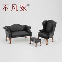 dollhouse 112 scale miniature furniture black pu hand carved chair set