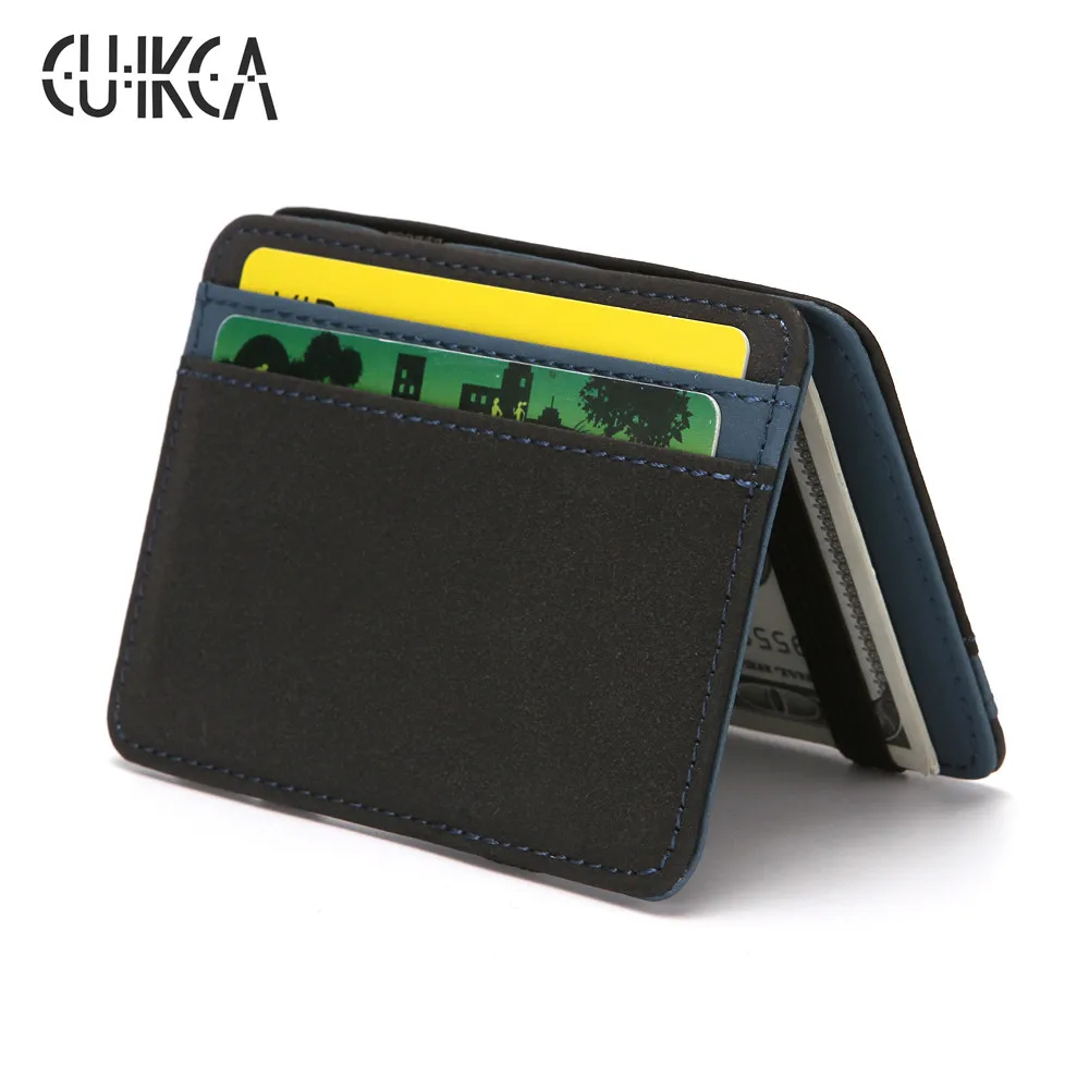 

CUIKCA Korean Version Magic Wallet Money Clips Patchwork Nubuck Leather Wallet Carteira Women Men Slim Wallet Purse ID Card Case