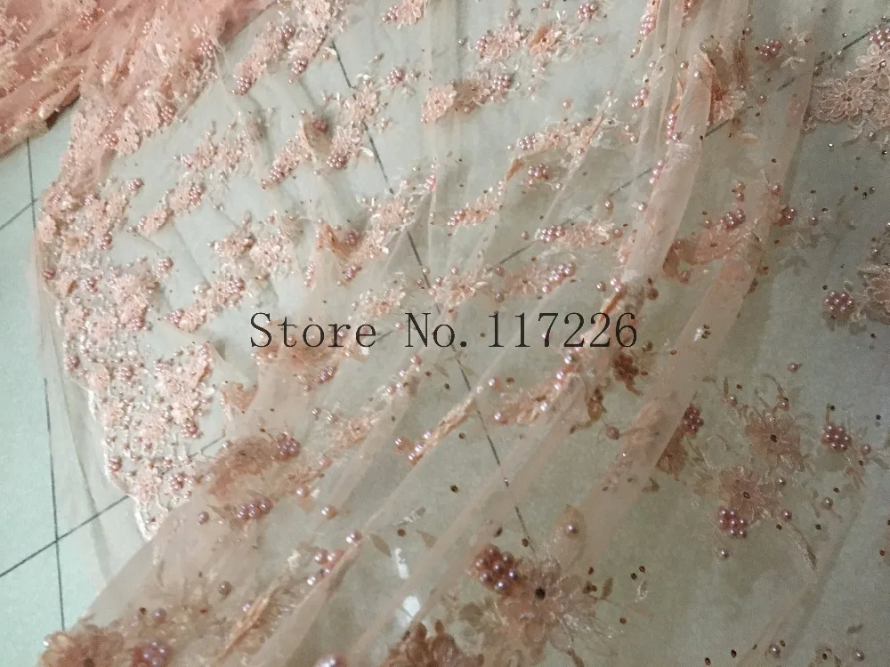 

3d flower african net lace fabric with beads embroidery JRB-LL8312 French tulle lace fabric with stones