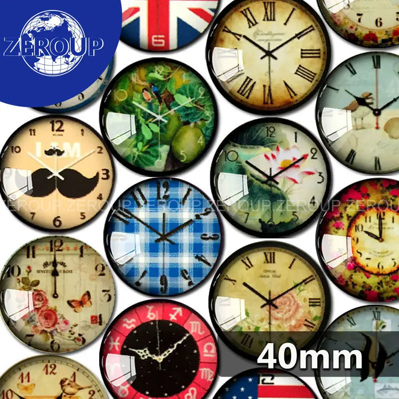 Круглый стеклянный кабошон 40 мм изображения часов смешанный рисунок подходит