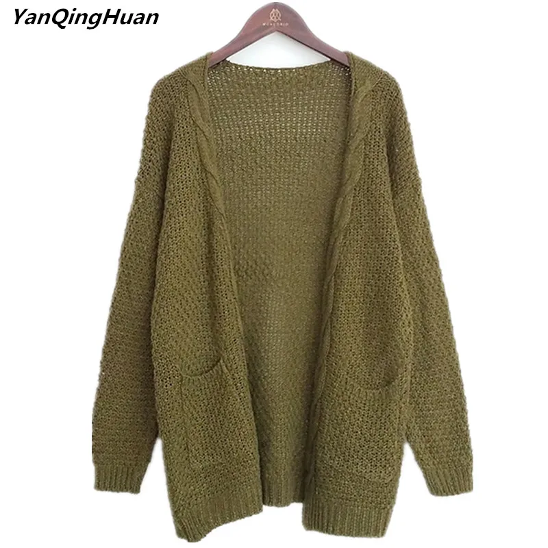 

yanqinghuan 2018 New Europe And America Long Cardigan Women Long Sleeve Knitted Sweater Cardigans Autumn Winter Womens Sweaters