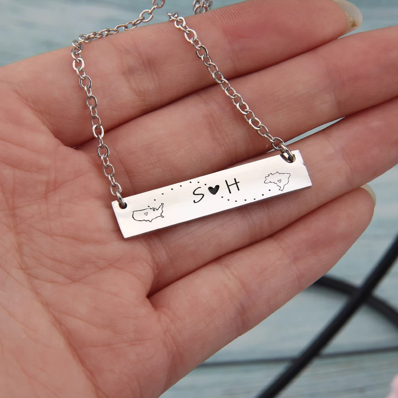 Woman Gift Bar Necklace Jewelry Custom Name Initials Letter Lovers Long Distance Love Pendant Girlfriend Birthday Personal | Украшения и