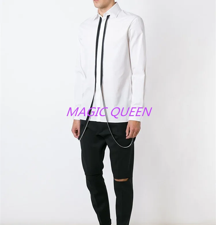 2017 Мужская одежда Весенняя рубашка белая с длинным рукавом на молнии дизайн