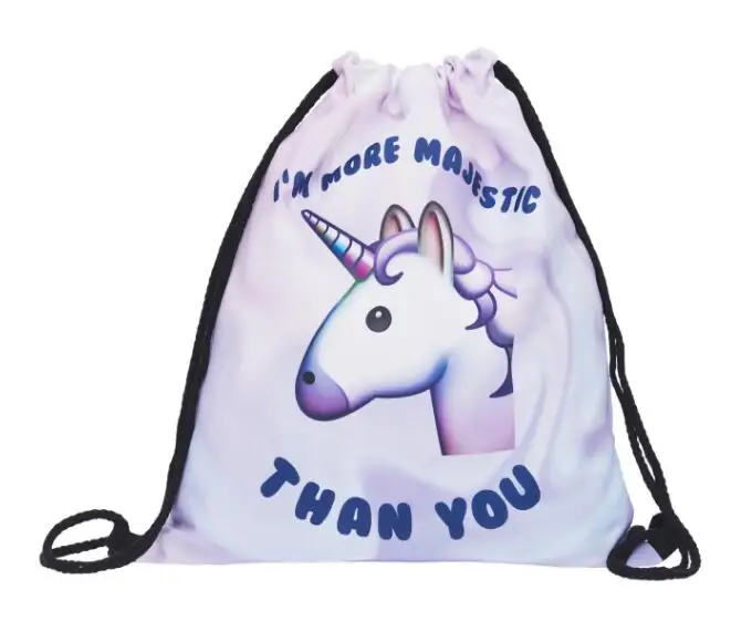 Fedex 50 pieces Pink unicorn small women 3D printing travel softback men mochila drawstring bag Schoolbag backpack