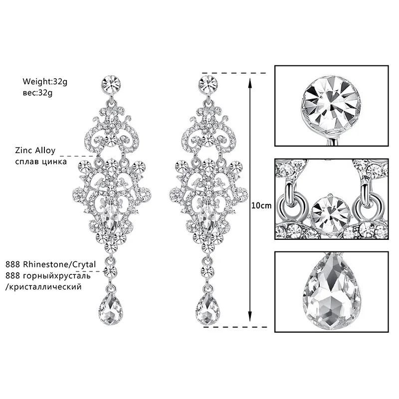 Mecresh Хрустальная люстра свадебные Висячие Серьги серебряного цвета Стразы