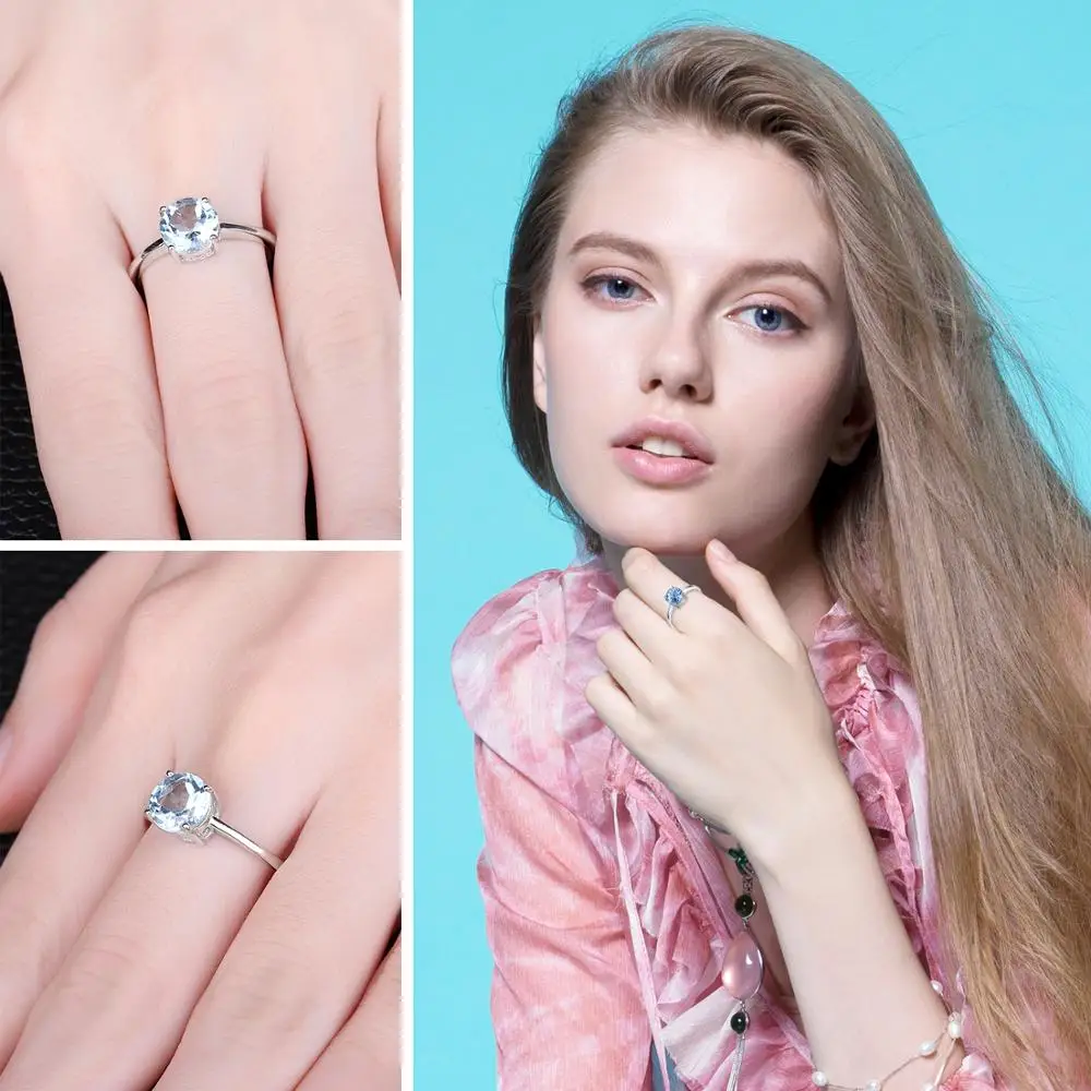 Jewelrypalace круглый 1.6ct Природный Голубой топаз камень пасьянс кольцо натуральная 925