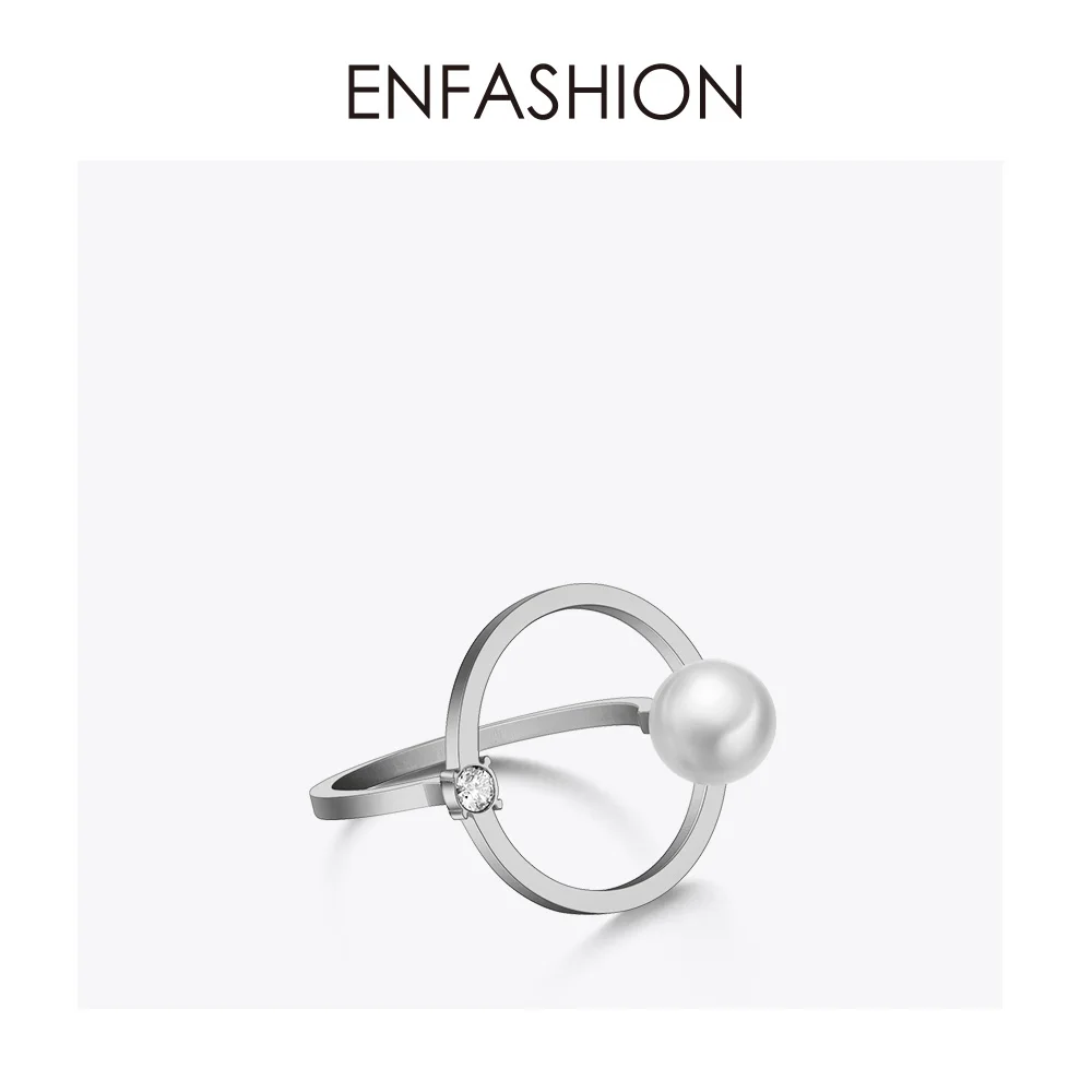 ENFASHION кольцо с жемчугом, Кристаллами, геометрическим узором, золотого цвета, из нержавеющей стали, милые кольца на палец для женщин, аксессуары, ювелирные изделия RB4009 - Цвет основного камня: Silver color