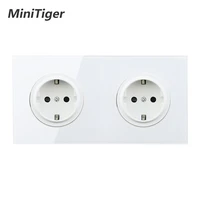 minitiger crystal tempered pure glass panel 16a double eu standard wall power socket outlet grounded with child protective lock