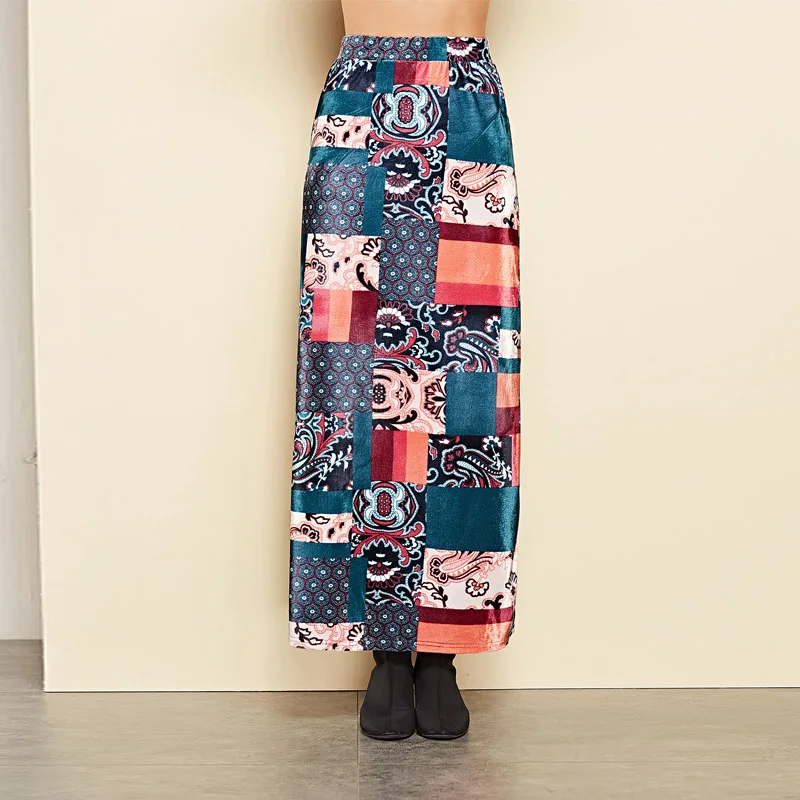 Осенне-зимняя женская длинная юбка-карандаш с цветочным принтом и высокой талией
