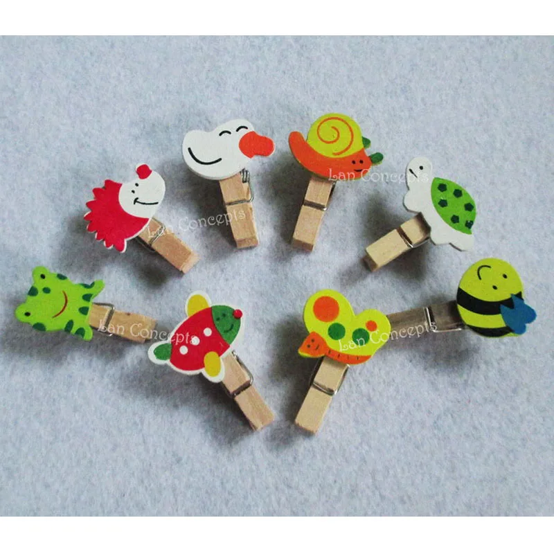 

wholesale Lovely Colorful Cartoon Wooden Clip Wood Clamp - 100pcs/lot free shipping