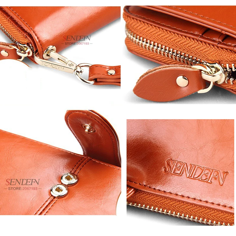 

SENDEFN Oil Wax Cowhide Leather Women Wallet Phone Pocket Purse Female Card Holder Lady Clutch Carteira Feminina