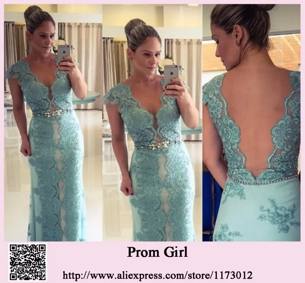 hot sale 2015 Sexy Sheer Back Lace Mermaid Prom Dress Women Formal Evening Gown Special Occasion Dresses With Crystal Belt | Свадьбы и