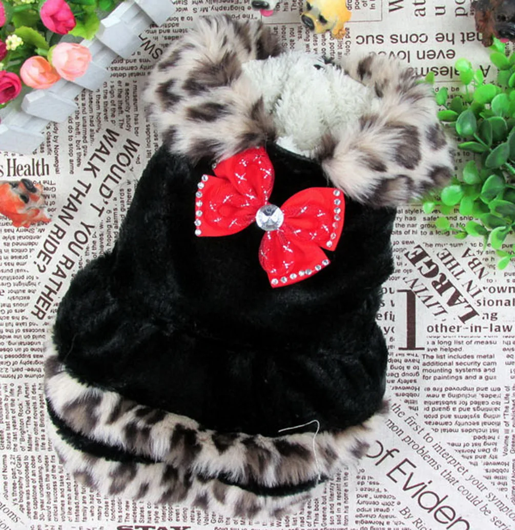 Платье из искусственного меха для маленькой собаки с леопардовым принтом и