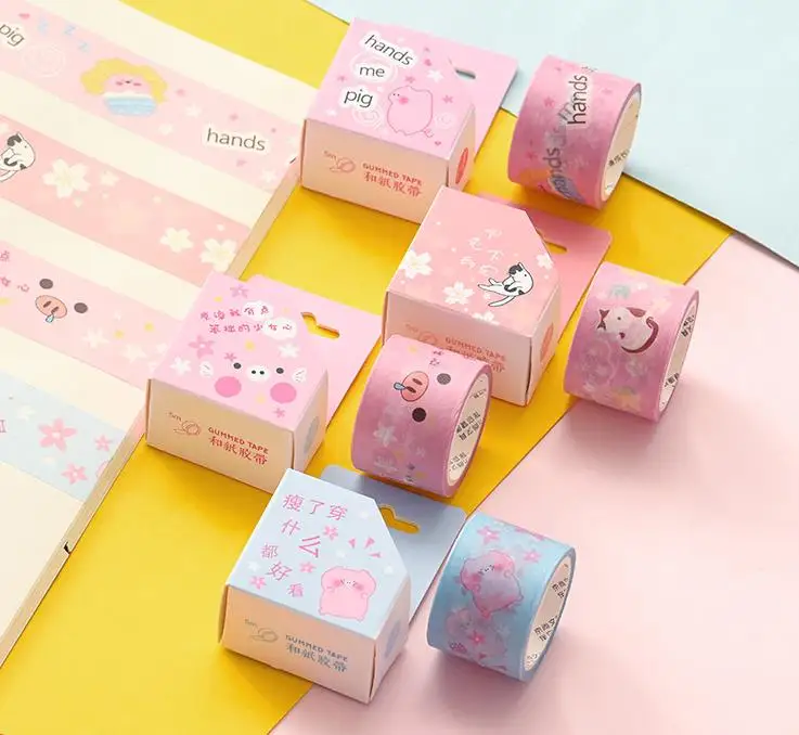 1 Pcs Lovely 30mm*5m Cherry Sakura Pig Cat Adhesive Masking Washi Tapes Album Scrapbooking Paper Stickers Label Stationery