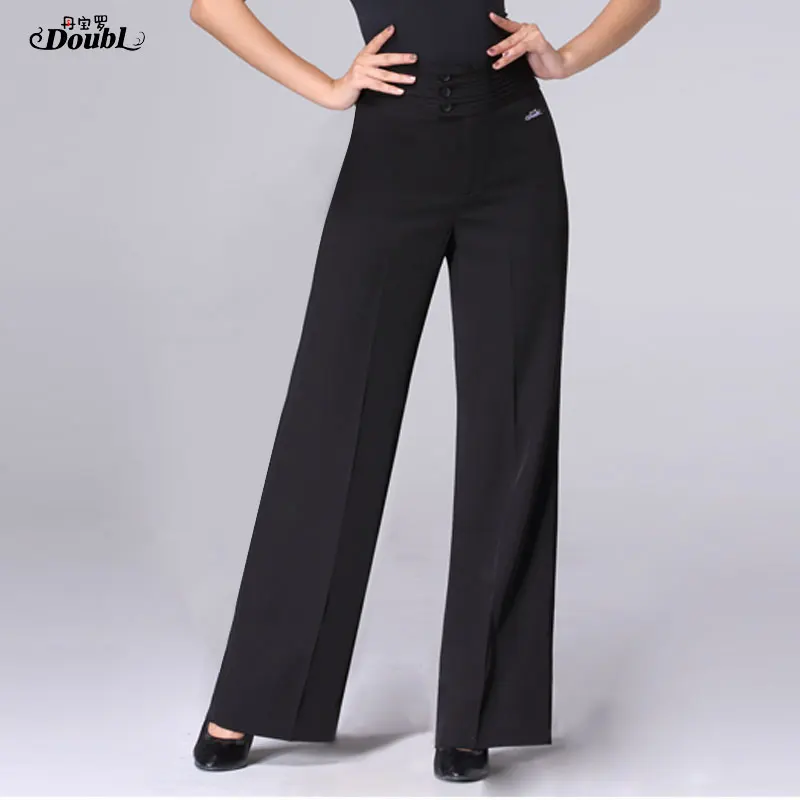 Spring Autumn Black High Waist Long Trousers Practice Clothes Broad Leg Loose Latin National Standard Dance Pants H671 | Тематическая