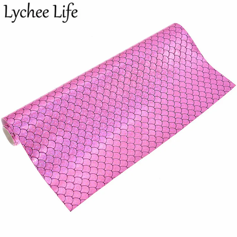 Lychee Life блестящая ткань из искусственной кожи ручной работы красочная голографическая А4 ткань современная домашняя одежда Текстиль Швейные аксессуары