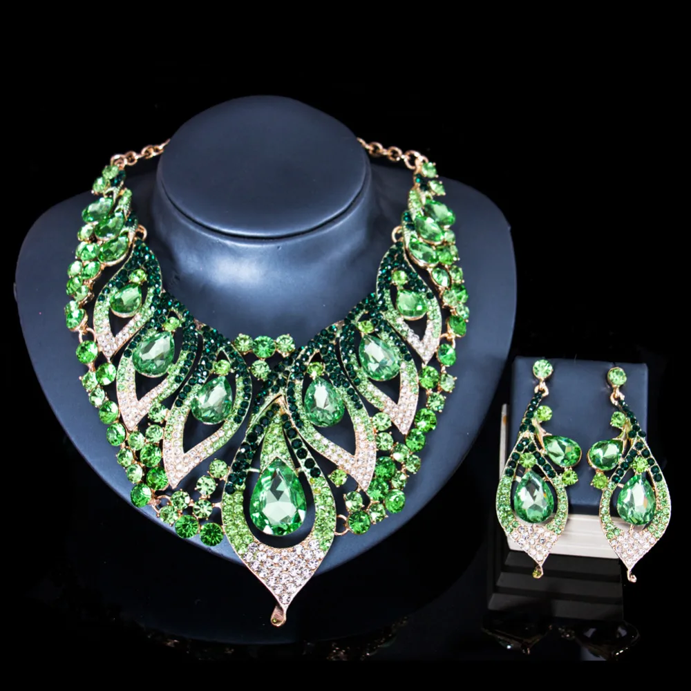 LAN PALACE 2019 new glass stone necklace and earrings Jewelry Sets for America women party Anniversary wedding free shipping | Украшения и