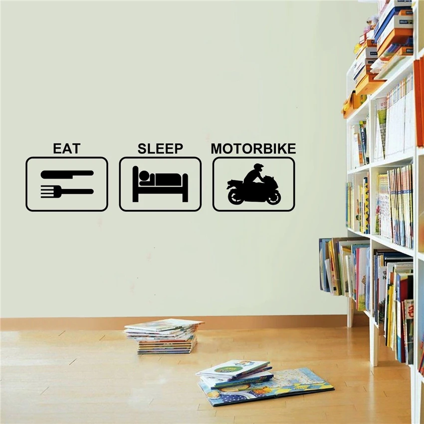Eat sleep мотоцикл стены Стикеры виниловые наклейки арт-деко съемные настенные Арт