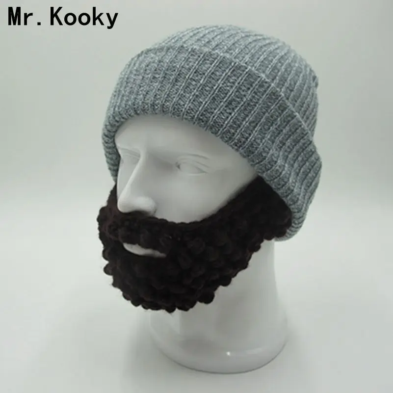 Mr.Kooky Novelty Winter Cool Solid Warm Soft Beard Beanies Skull Hats Knitted Touca Gorro Party Cap Men's Women's Birthday Gifts |