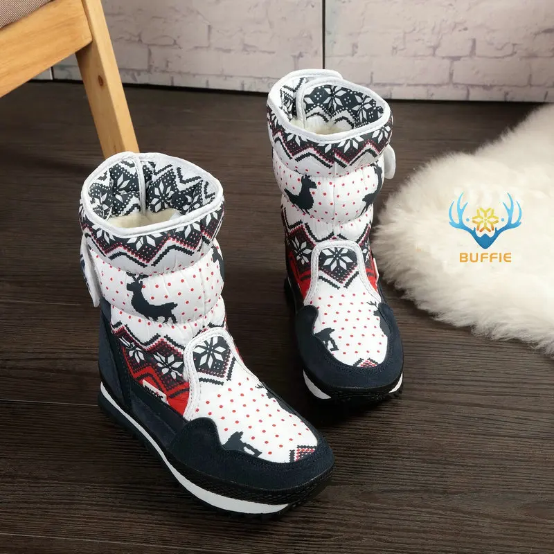 Женские зимние сапоги женская теплая обувь зимние сапоги 30% Натуральная стелька из шерсти коровья замша носок размера плюс 35-41 Рождественский олень