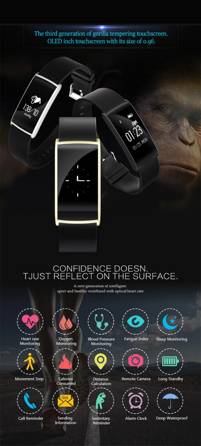 Swim Gorilla Смарт часы браслет пульсометр/монитор артериального давления Cardiaco фитнес