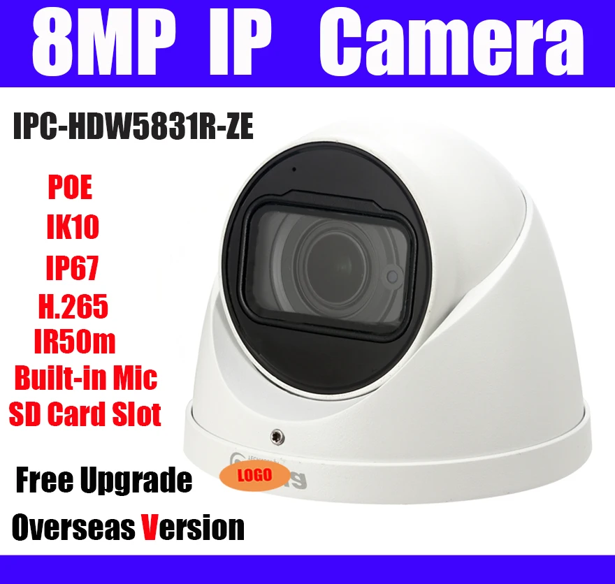 Купольная IP камера 8 Мп семейная POE H.265 IP67 IR 50m оригинальная 2 7 12 мм с моторизованным