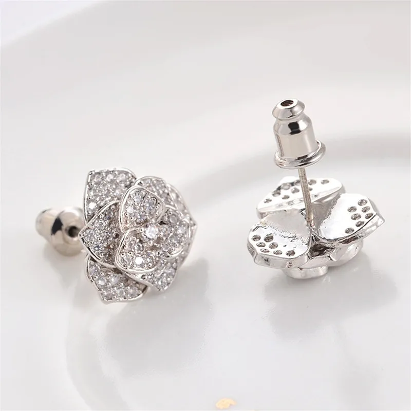 Серебро 925 пробы роскошная Бриллиантовая Камелия цветок розы женские