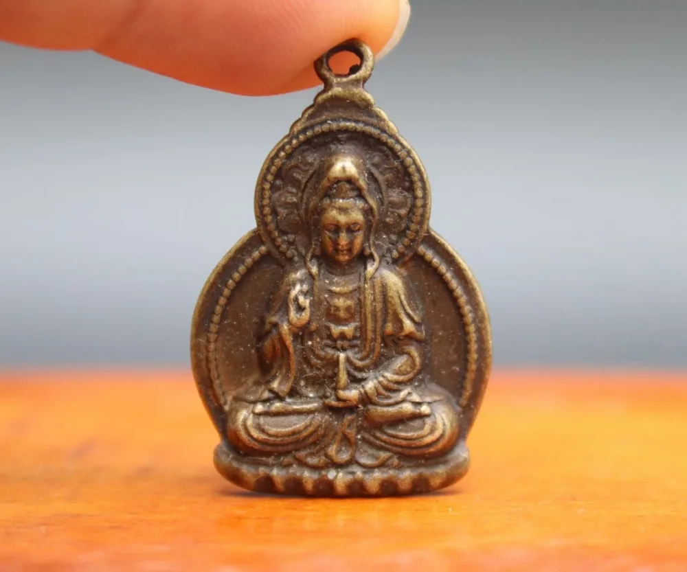 4 см Тибет Чистая Бронза Медь Кван-Инь Гуаньинь Будда Бодхисаттва амулет кулон |