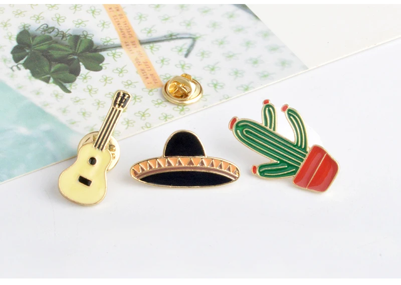 Мультяшные комнатные растения кактус Гитара Брошь космический корабль для