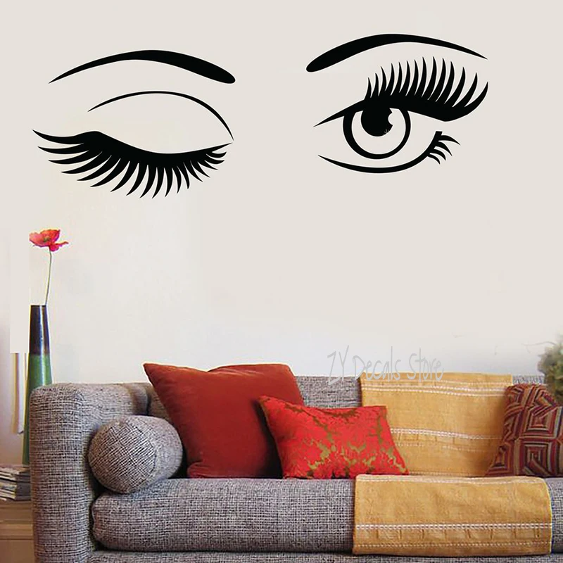 

Large Eye Vinyl Decal Look of Women Eyes Winking Wall Sticker Beauty Salon Art Mural For Bedroom Living Room Barbershop L668