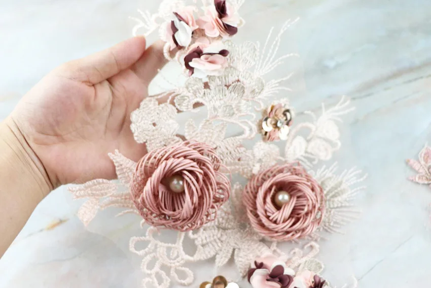 heavy industry hand embroidery wedding accessories flower dress three-dimensional petals