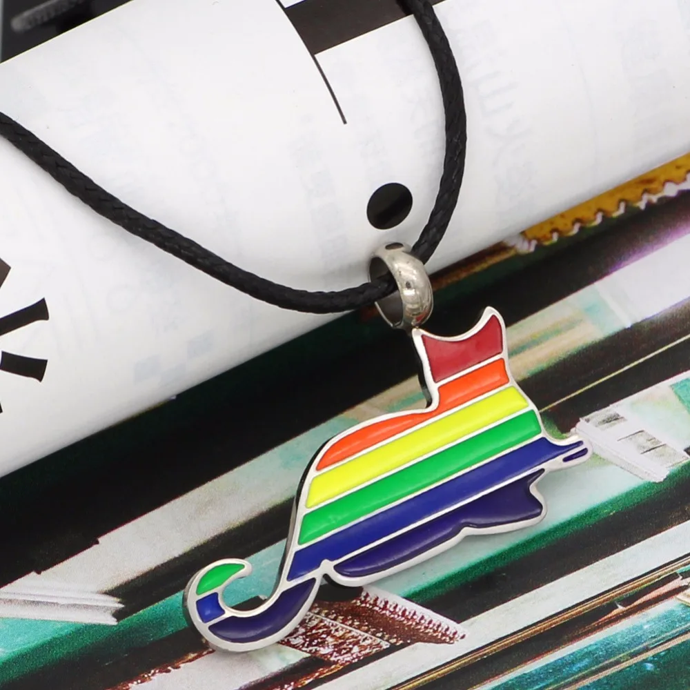 2018 Creative Rainbow Cat Gay Pride Stainless steel Necklace For Woman Men LGBT gift for Foever Love Pendant | Украшения и