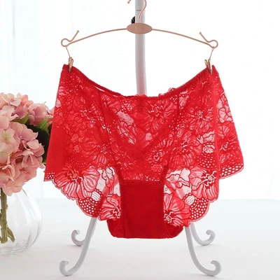 Красный Ropa interior femenina, сексуальное женское нижнее белье, трусы, женское нижнее белье размера плюс 5XL, кружевные прозрачные женские трусики с цветочным рисунком - Цвет: Красный