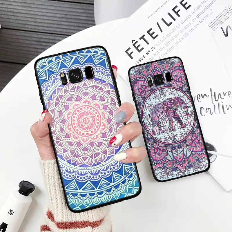 Силиконовый чехол с синей мандалой для Samsung S6 Edge S7 S8 Plus S9 S10 S10e M10 M20 M30 M40|Бамперы| |