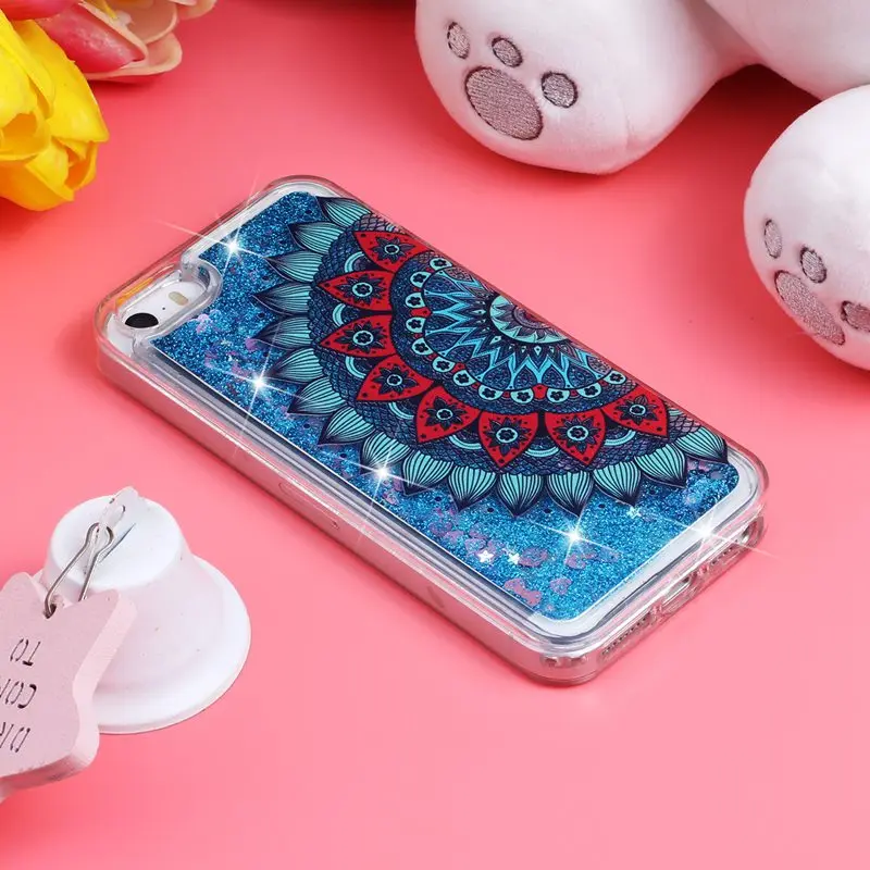 Case For iPhone 5 5s SE Protective Shell Glitter Shine Quicksand Flowing Liquid Flower Pattern Shockproof Back Cover Soft TPU |