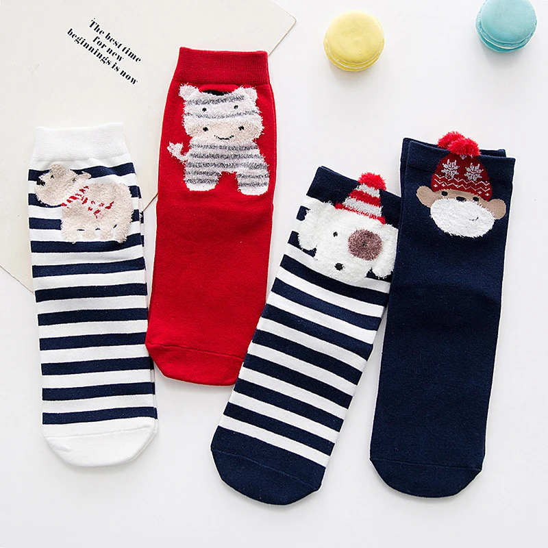 Забавные зимние носки с принтом животных Хлопковые женские креативные для